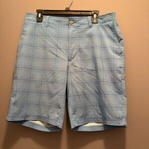 Grand Slam Men's Plaid Chino Shorts Blue Size 36 Casual Flat Front